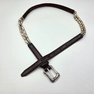 Vintage Brighton Belt Womens 30 Dark Brown Leather Silvertone Beads Western